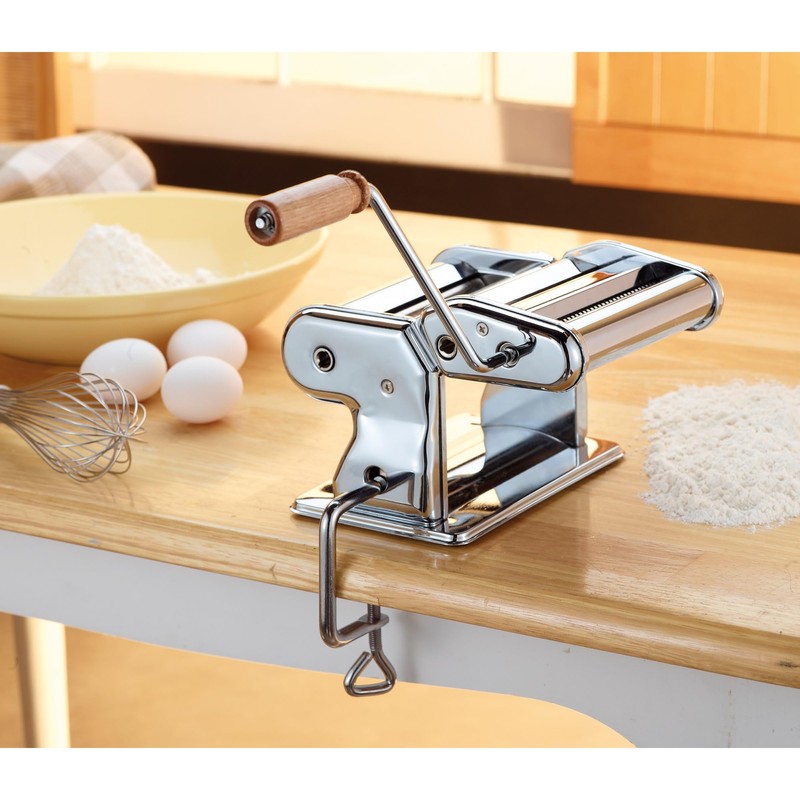 Fante’s Double Cutter Classic Pasta Maker, Hand-Crank Noodle Press with