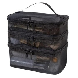 Suitcase Company GPT Mesh Vanity Pouch, 3 Tiers with Handle, Vanity Case, 3 Layers, Handbag, Mesh Case, Cosmetic Pouch, Travel Pouch, Spa Bag, Simple, Hot Springs, Storage, Lightweight, Large