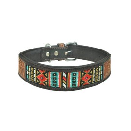 Leather Dog Collar Extra Small Size Western Style Heavy Duty Hand Tooled Adjustable Beaded and Padded Soft for Puppies and Big Dogs 10AB024-XS