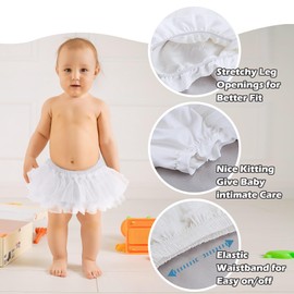 Baby Girls Soft Fluffy Tutu Skirt with Diaper Cover, Tulle Dress Skirt 3 Layers Soft for Newborn,Toddler White