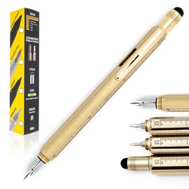 Monteverde USA 9-in-1 Tool Fountain Pen in Brass – Stub Nib, Hand-Machined Multifunctional Pen with Stylus, Screwdrivers, Level, and Ruler – Exclusive Collection, Ideal Gift for Calligraphers