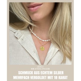 Brandlinger ® Women's Necklace 925 Silver Zodiac Sign and Sun Chain Chain 18 Carat Gold Plated Jewellery for Women and Girls Chain Length Adjustable 45-50 cm, Yellow Gold