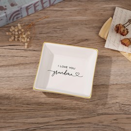 JoycuFF Grandma Birthday Gifts from Granddaughter Jewelry Trinket Dish Tray Unique Gifts for Grandmother Mother's Day Christmas Thanksgiving Day