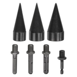 M METERXITY 3-Pack Wood Splitter Drill Bit 32mm + 38mm + 42mm + 4 Handles (Square + Round + Hex Shank + Small Hex) Firewood Log Splitter Drill Bit for Family/Outdoor/Stove/Farm [Black+Grey]