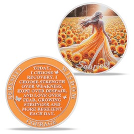 Affirmation Sunflower Sobriety Coin, AA NA Recovery Medallion Chip for Women, Celebrate Sober Living, Addiction Recovery Token, Clean Time Gift for Men & Women