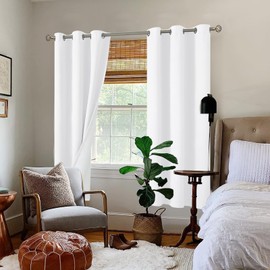 BGment White 100% Blackout Curtains for Bedroom with White Liner, Double Layer Thermal Insulated Full Room Darkening Noise Canceling Curtains for Quality Sleep, 2 Panels, Each 42 x 72 Inch