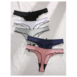 Verdusa Women's 5 Pack Bowknot Thongs Set Low Rise Ribbed Hipster Underwear Panty Multicolor Medium