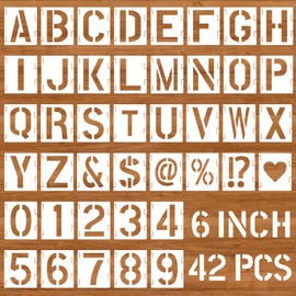 42 PCS Letter and Number Stencils, 6 Inch Reusable Alphabet Templates Interlocking Stencil Kit for Painting on Wood, Wall, Rock, Glass, Chalkboard, Signage, DIY Art Projects (6 Inch)