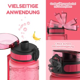 Luyiilo Trinkflasche Kinder Auslaufsicher 0,5L, BPA-Frei Trinkflasche mit Fruchteinsatz, Wasserflasche Spülmaschinenfest, Trinkflasche Perfekt für Schule, Kindergarten, Sport (Rosa)