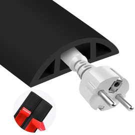 MYFAMIREA 10FT Floor Cord Cover for Wire Self Adhesive Cable Cavity Management PVC Extension Cord Hider Power Floor Wire Protector Cover Prevent Cable Trip for Office Home Outdoor (Black, 1.97'')