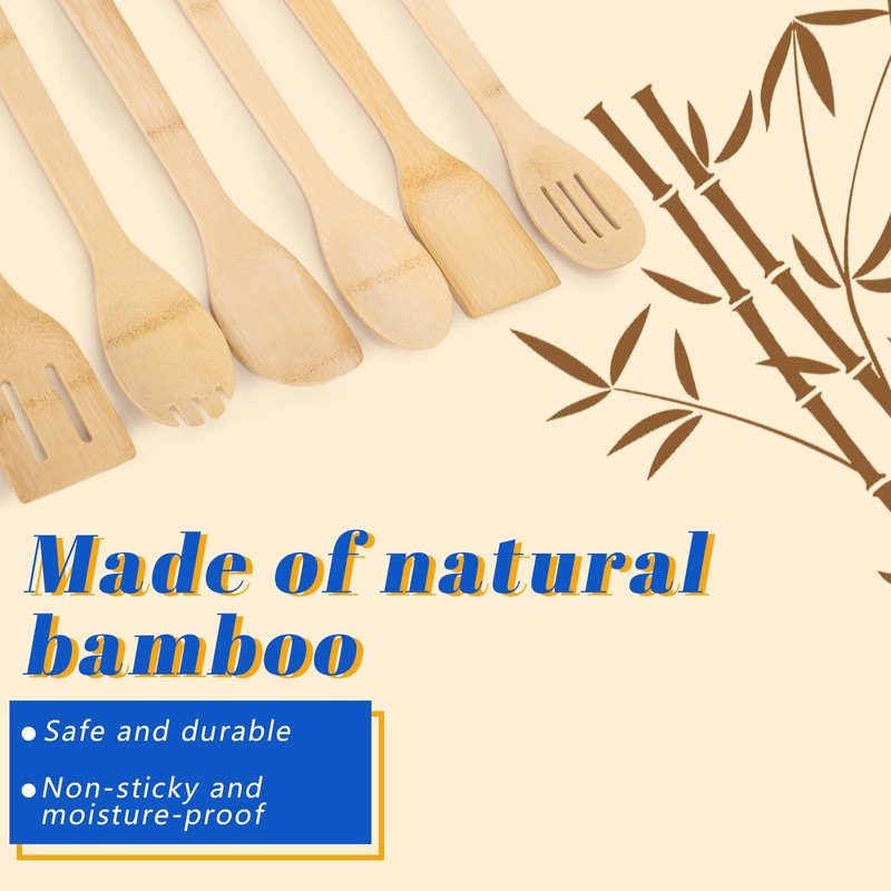 HANSGO 6PCS Bamboo Kitchen Utensils, Bamboo Spatula Spoons Kitchen Cooking
