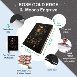 BUKE Bullet Dotted Journal - A5 Size Dot Grid Notebook - 180gsm Thick Bamboo Paper - 160 Dot-Grid Pages 5x5 MM - Vegan Faux PU Leather Hardcover - Rose Gold Edge And Moons (A5, BK-1)