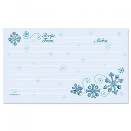 Blue Snow Holiday Recipe Cards, 3x5 Inch, Set of 50 uncoated Blank Recipe Cards, Large Index Card Fits Standard Recipe Box,  Single-Sided
