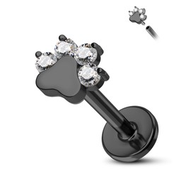 COCHARM G23 Titanium Black Cartilage Earring Stud Flat Back Paw Print 16g Helix Conch Piercing Forward Helix Cartilage Piercings Internally Threaded Conch Earrings Black