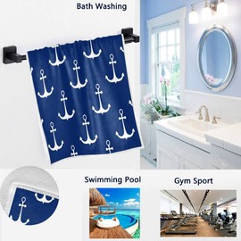 Naanle Nautical White Anchor Pattern Soft Highly Absorbent Guest Large Home Decorative Hand Towels Multipurpose for Bathroom, Hotel, Gym and Spa (16x 30 Inches,Navy Blue)
