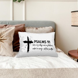 kdqua Psalm 91 Christian Pillow Covers 18x18, Inspirational Bible Verse Religious God Gifts, Scripture Cross Decorations Throw Pillow Cover, Motivational Faith Cushion Covers for Bedroom Decor