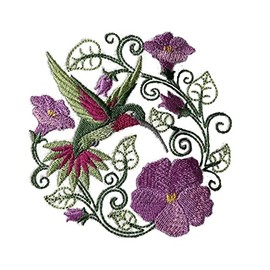 Nature Weaved in Threads, Amazing Birds Kingdom [Hummingbird with Flower Circle] [Custom and Unique] Embroidered Iron on/Sew Patch [5" *5"] [Made in USA]