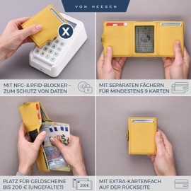 VON HEESEN Slim Wallet with RFID Protection - Men’s and Women’s Mini Wallet - Credit Card Holder, Money clip, card case - Small Wallet, yellow