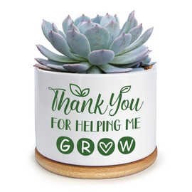 KISJO Thank You for Helping Me Grow Pot - Teachers Appreciation Gift, Ceramic Succulent Pots Aloe Vera Plant Pots, Funny Planters for Indoor Plants End of Year Teacher Gifts (Plant Not Included)