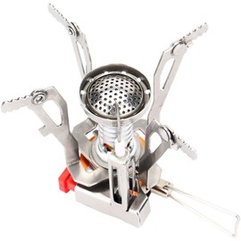 Raxter Camping Gas Stove Portable Mini Pocket Rocket Stove with Piezo Ignition Windproof, Ultralight Titanium Backpacking Stove Foldable Outdoor Cooking Burner Stoves for Camp, Picnic, Hiking, & BBQ