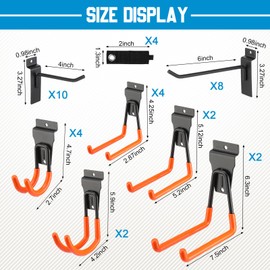 Landhoow 36 Pcs Slatwall Hooks & Hangers 32 Pcs Heavy Duty Slat Wall Hanging Hooks with 4 Pcs Storage Straps Assortment Slatwall Accessories for Storage Garage Wall Organization Garden Home(Orange)