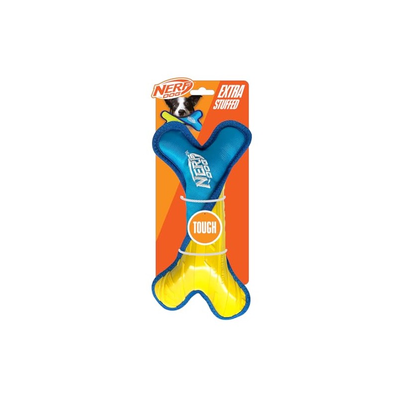 Nerf Dog Tuff TPR Plush Bone with Nylon, 11-Inch Durable