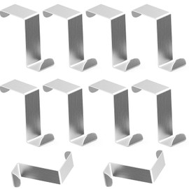 ACONDE Pack of 10 Stainless Steel Door Hooks, Wardrobe Hooks, No Drilling Bathroom Hooks, Z Hooks, Reversible Hooks, Hangers, 45 mm, for Kitchen Cabinet, Cabinet Door, Room Door, Silver