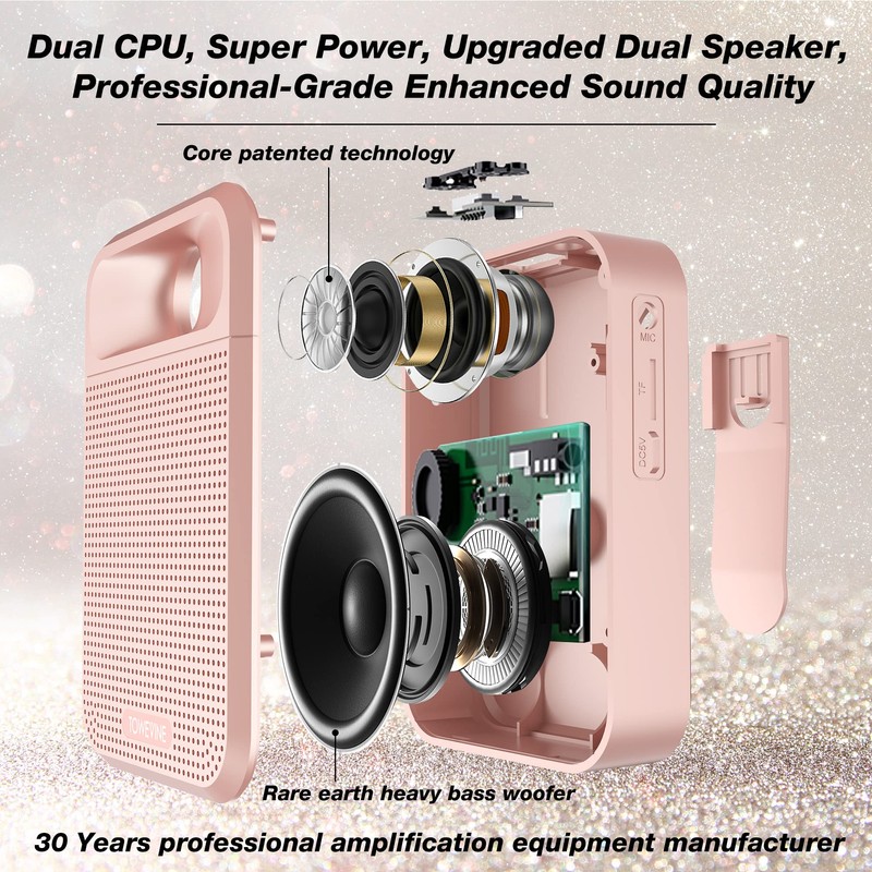 Voice Amplifier, Towevine Rechargeable Microphone for Teachers, Portable Speaker with