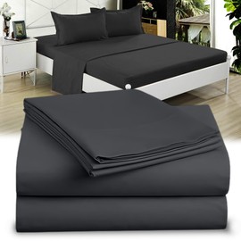 Full XL 100% Microfiber Double Brushed Sheet Set - Extra-Soft, Breathable & Wrinkle-Free - 15" Deep Pockets, 54" x 80" - Ideal for Extra Long Full Beds - 4PC Set (Full XL, Black)