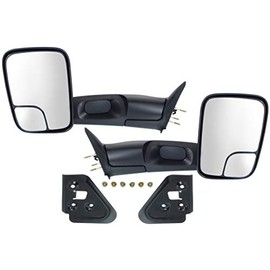 For Dodge Ram 2500/3500 1994-2002 Towing Mirror Driver & Passenger Side Pair Manual Folding Non-Heated w/Blind Spot Glass & Bracket, Old Body Style Textured Black CH1320332, CH1321332