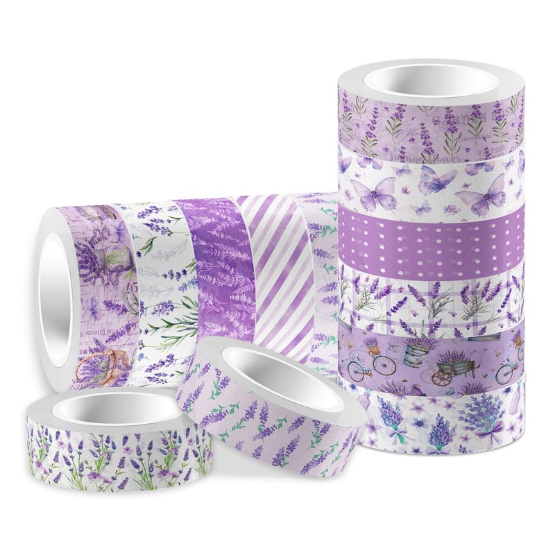 12 Rolls Lavender Washi Tape Purple Floral Decorative Tape Great