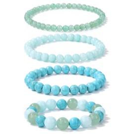 ZENGSING Natural Beaded Bracelet, Natural Stone Stretch Bracelet, Elastic Gemstone Stone Bracelet, Yoga Stone Beaded Bracelet for Women, Teen Girls, Pack of 4, Stone, No Gemstone