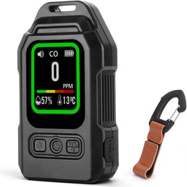 Portable Carbon Monoxide Detectors for Travel, 3-in-1 CO Detector with Magnetic Back, 300H Standby, Rechargeable CO Detector with Temp/Hum Audible & Visual Alarm for Camping Hotel Travel Tent Car RV