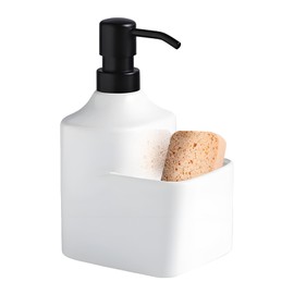 Ceramic Countertop Soap Dispensers with Sponge Holder,2-in-1 Liquid Hand and Dish Soap Dispenser Pump Bottle and Sponge Holder,Countertop Organizer for Kitchen Sink and Bathroom-White