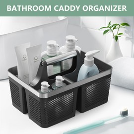 2Pack Shower Caddy Dorm: Portable Bathroom Caddy Organizer with Handle, Plastic Hard Shower Basket Storage Tote for Toiletry, Drainage, College Dorm Room Essentials, Black