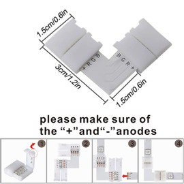 LED Strip Connector Kit RGB Extension Cable, 5050 4 Pin RGB 10mm,LED Strip Jumper, 2 Way RGB Splitter Cable, 4 Pin Male Connector, L Connectors, T Connector, Gapless Connectors, LED Strip Clips
