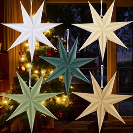 EASY JOY Set of 5 Paper Stars 30 cm Sage Green Folding Star Christmas Decoration Dark Green 9 Points White Sage Green Folding Stars Party Decoration for Christmas Decoration Wedding Birthday Table