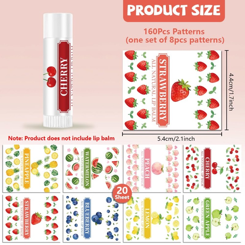 Peacoblue Colorful Fruits Chapstick Labels for Tube, Lip Balm Sticker
