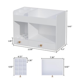 LONTAI Bamboo Makeup Organizer with Drawers, Cosmetic Storage for Lipstick Organizer Beauty Holder Skincare Organizer for Dresser Vanity Bathroom Countertop, No Assembly Required (White)