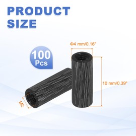 MECCANIXITY 100Pcs M2 x 10mm Aluminum Knurled Spacer Standoff, Round Coupling Nut Bolt Connector Nut Sleeve Stud Rod Fastener for RC Drone Quadcopter FPV Drone DIY Parts (Black, 4mm OD)
