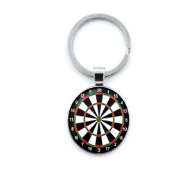 Dartboard Keychain with Metal Ring, 25mm Dome Design, 6cm Length, Three variation, Gold Silver or Antique Brass (Silver)