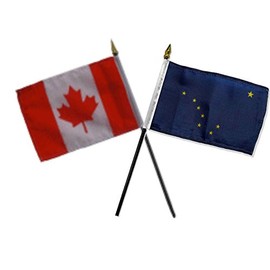 Canada Canadian & State Alaska Flags 4"x6" Desk Set Table Gold Base