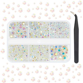 qiipii Transparent AB Resin Rhinestones for Crafting 2mm-6mm Clear White AB Flatback Jelly Stones Non-Hotfix Gems Crystals for Nails Face Eyes Makeup Tumblers Bottles DIY Crafts Clothes Shoes Phones