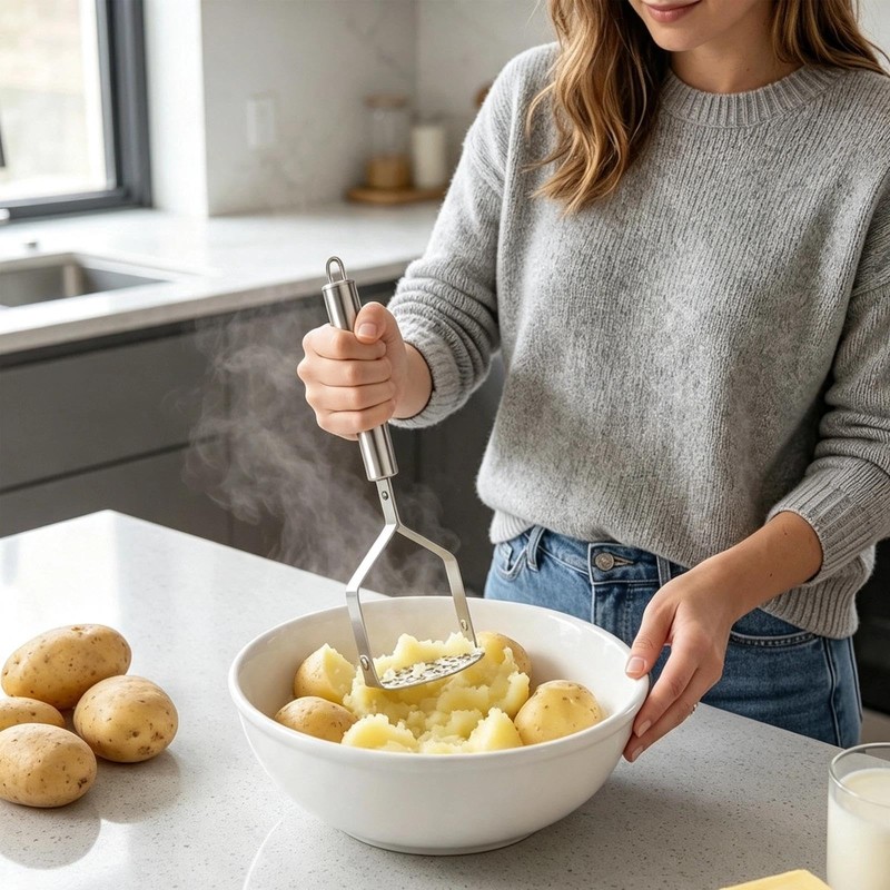 Stainless Steel Potato Masher, Labor-Saving Heavy Duty Potato Ricer,