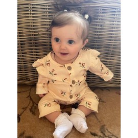 Joureker Newborn Baby Girl Clothes Long Sleeve Ruffle Romper Bodysuit Floral Print Onesie Outfit Set, Beige, 0 Months