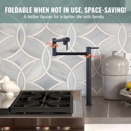 WOWOW Pot Filler Faucet Deck Mount Stove Faucet, Solid Brass Pot Filler Oil Rubbed Bronze with Stretchable Double Joint Swing Arm (Modern Style, Oil Rubbed Bronze)