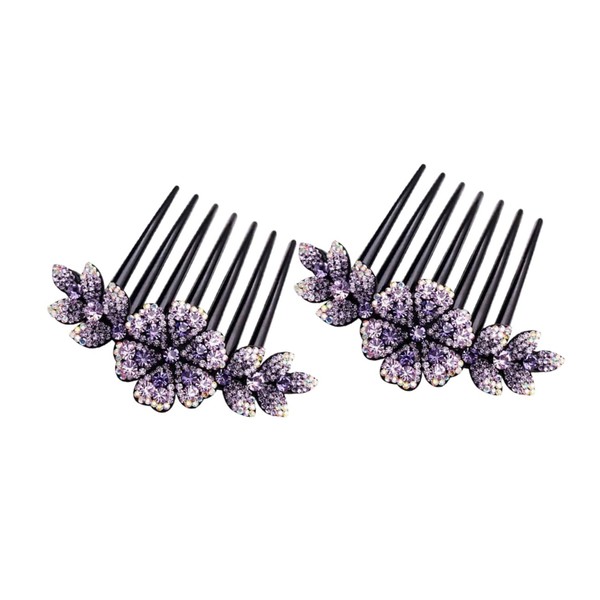 Beavorty 2pcs Bridal Rhinestone Hair Comb Wedding Hair Comb Purple
