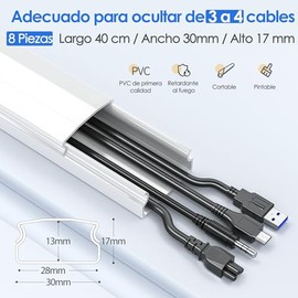 Yecaye Gran tamaño Canaletas para Cables Pared, Canaleta para Cables para 3-4 Cable, Cubierta de Cable para Pared Premium Pintable, Canaletas Instalac