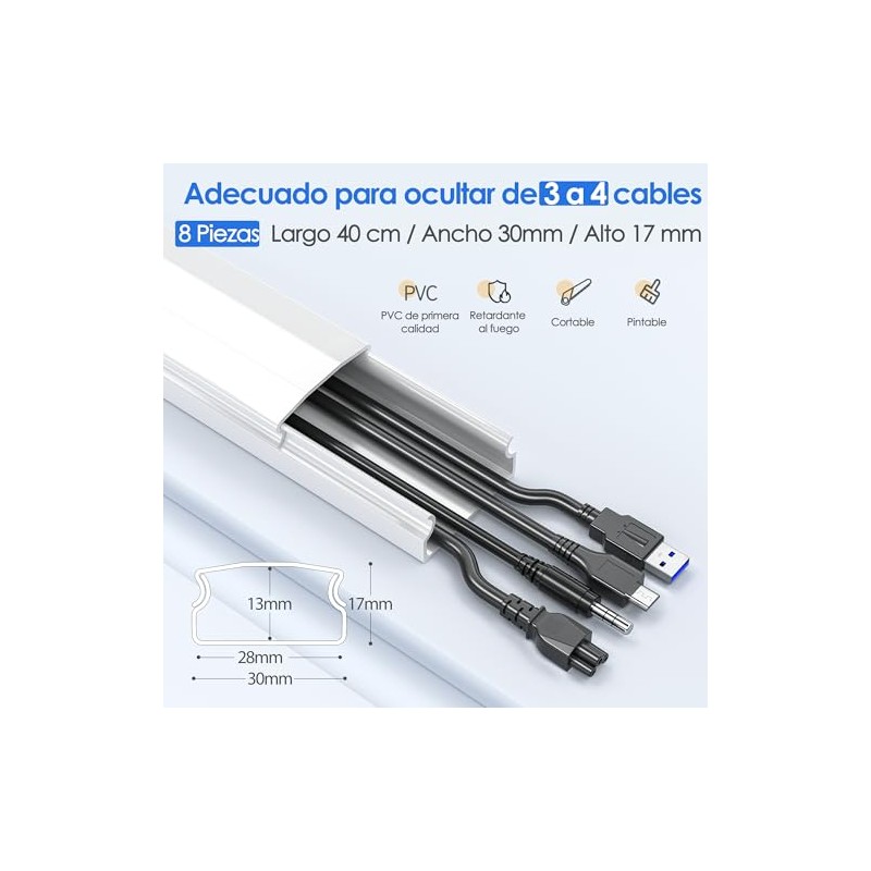Yecaye Gran tamaño Canaletas para Cables Pared, Canaleta para Cables