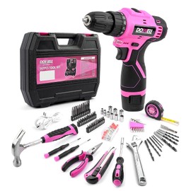 DOWELL 147 Pcs Pink 12V Drill Tool Set, Tool Kit with Cordless Drill